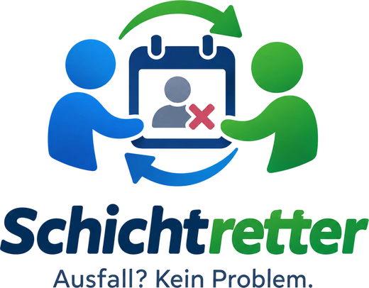 Schichtretter-Logo: zwei Personen tauschen eine Schicht – Ausfall? Kein Problem.